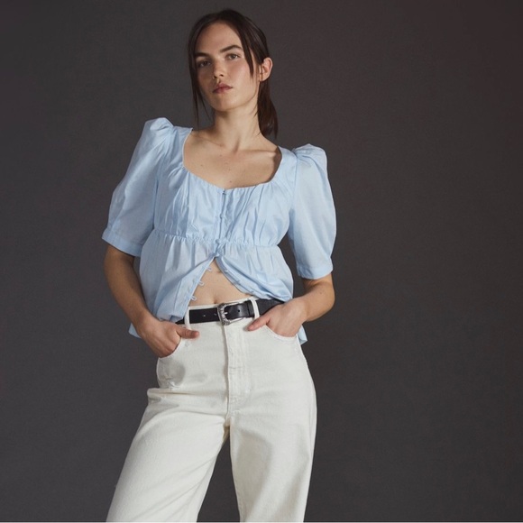 NWT Anthropologie Short Sleeve Scoop Neck Cotton Blouse, size S - Picture 4 of 9